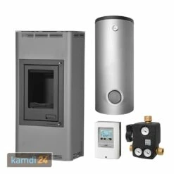 Aquaflam 12 Basic Grey Wasserführender Kaminofen Komplett-Set + Pufferspeicher TPSR 500 + 1 SWT