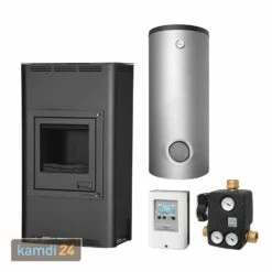Aquaflam 17 Basic Black Wasserführender Kaminofen Komplett-Set + Pufferspeicher TPSM 825