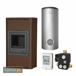 Aquaflam 17 Basic Brown Wasserführender Kaminofen Komplett-Set + Hygienespeicher SHS 900 + 1 SWT