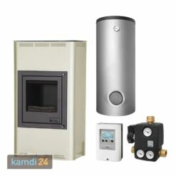 Aquaflam 17 Basic Creme Wasserführender Kaminofen Komplett-Set + Pufferspeicher TPSM 825