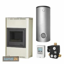 Aquaflam 25 Basic Creme Wasserführender Kaminofen Komplett-Set + Hygienespeicher SH 900