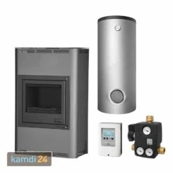 Aquaflam 25 Basic Wasserführender Kaminofen Grey Komplett-Set Hygienespeicher SH 900