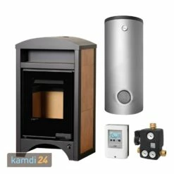 Aquaflam Vario Barma 11 KW Basic Wasserführender Kaminofen Nut Tree Komplett-Set Kombispeicher THKE/F 600