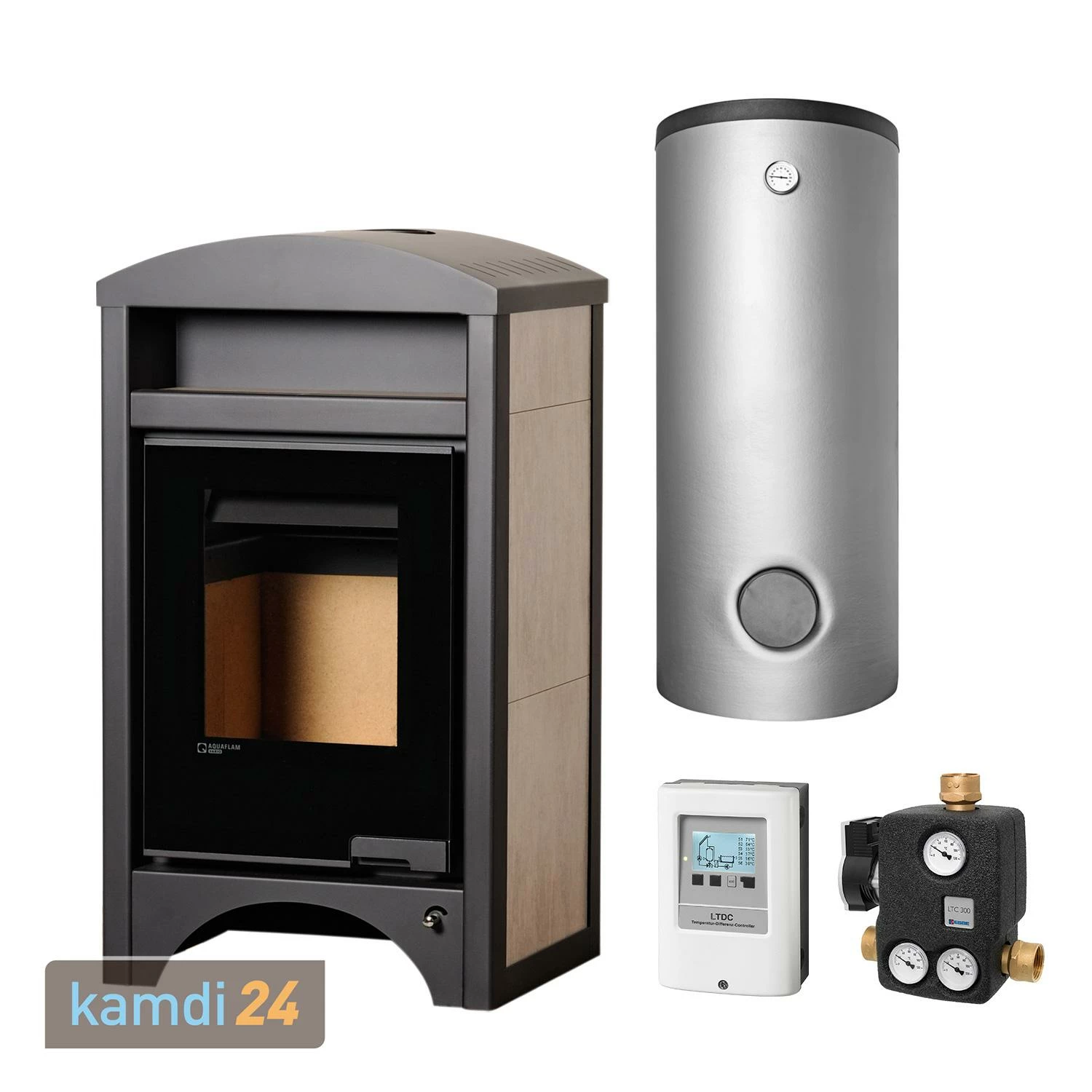 Aquaflam Vario Barma 11 KW Basic Wasserführender Kaminofen White Oak Komplett-Set Kombispeicher THKE/F 600 3 Aquaflam Vario Barma 11 KW Basic Wasserführender Kaminofen White Oak Komplett-Set Kombispeicher THKE/F 600