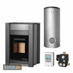 Aquaflam Vario Kalmar 11 KW Basic Wasserführender Kaminofen Grey Komplett-Set Hygienespeicher SH 550