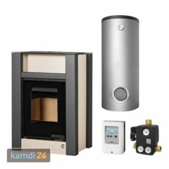 Aquaflam Vario Lend 11 KW Basic Wasserführender Kaminofen Creme Komplett-Set Kombispeicher THKE 600 + 1 SWT