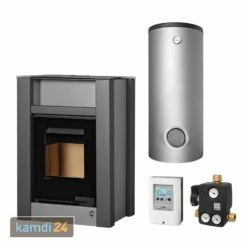 Aquaflam Vario Lend 11 KW Basic Wasserführender Kaminofen Grey Komplett-Set Kombispeicher THKE 600 + 1 SWT