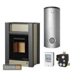 Aquaflam Vario Lend 11 KW Basic Wasserführender Kaminofen Olive Komplett-Set Kombispeicher THKE 600 + 1 SWT