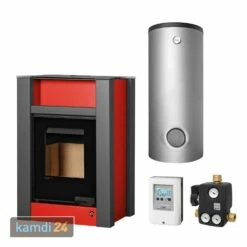 Aquaflam Vario Lend 11 KW Basic Wasserführender Kaminofen Red Komplett-Set Kombispeicher THKE/F 600