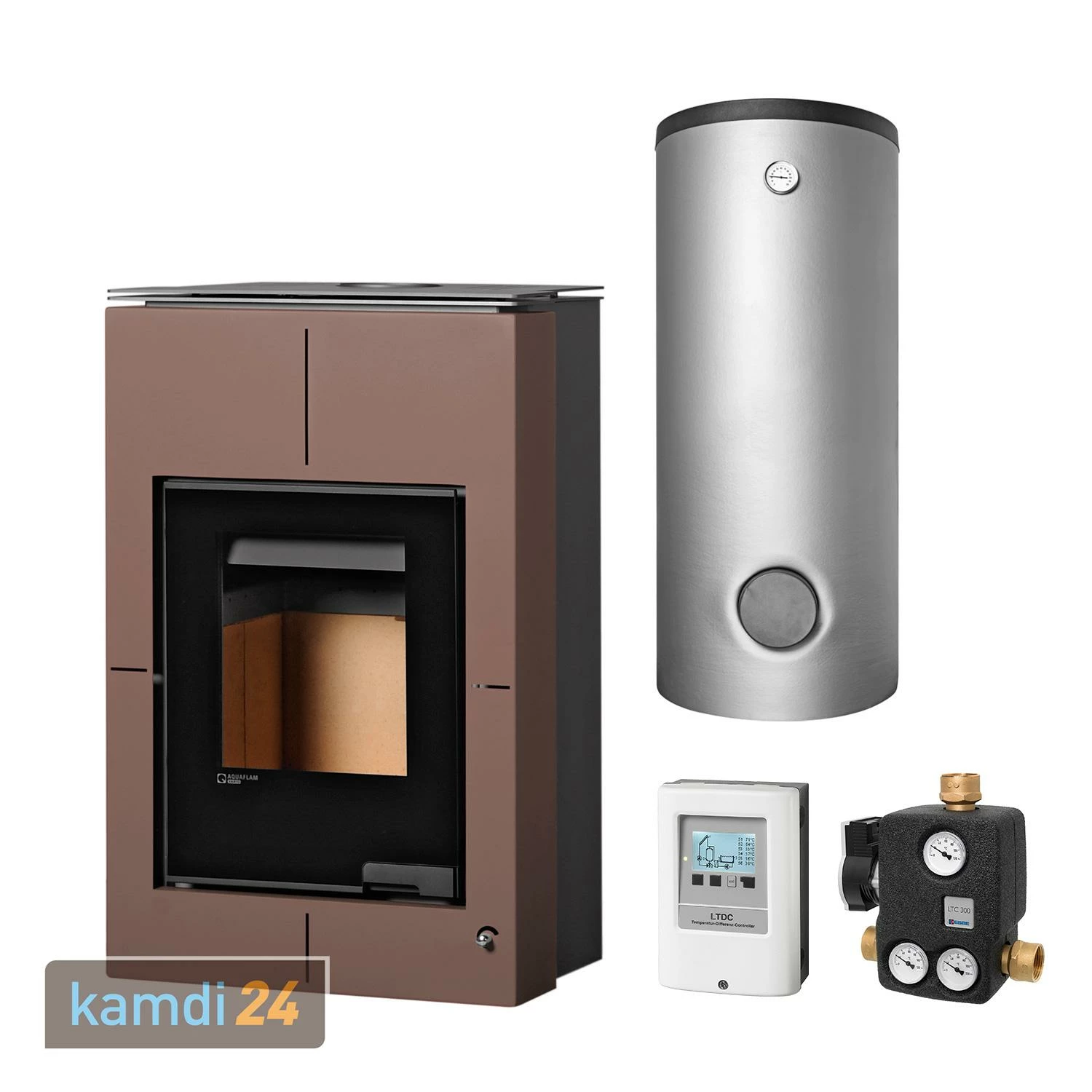 Aquaflam Vario Saporo 11 KW Basic Wasserführender Kaminofen Brown Komplett-Set Kombispeicher THKE/F 600 3 Aquaflam Vario Saporo 11 KW Basic Wasserführender Kaminofen Brown Komplett-Set Kombispeicher THKE/F 600