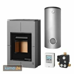 Aquaflam Vario Saporo 11 KW Basic Wasserführender Kaminofen Grey Komplett-Set Kombispeicher THKE/F 600