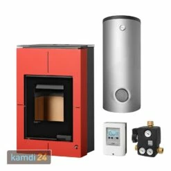 Aquaflam Vario Saporo 11 KW Basic Wasserführender Kaminofen Red Komplett-Set Kombispeicher THKE/F 600