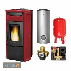 Dal Zotto Jole Idro 2.0 Wasserführender Pelletofen Stahl Bordeaux Komplett-Set Hygienespeicher SHS 550 + 1 SWT