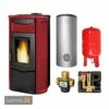 Dal Zotto Jole Idro 2.0 Wasserführender Pelletofen Stahl Bordeaux Komplett-Set Pufferspeicher TPSR 600 + 1 SWT