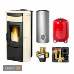 Dal Zotto Jole Idro 2.0 Wasserführender Pelletofen Stahl Madreperla Komplett-Set Pufferspeicher TPSM 600