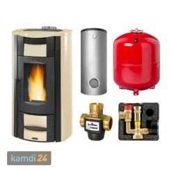 Dal Zotto Marta Idro 2.0 Wasserführender Pelletofen Stahl Madreperla Komplett-Set Hygienespeicher Laddotank HSK Speicher 1 800