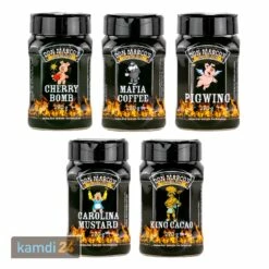 Don Marco´s Rub-Set: Cherry Bomb, Mafia Coffee, PigWing® Seasoning, Carolina Mustard & King Cacao