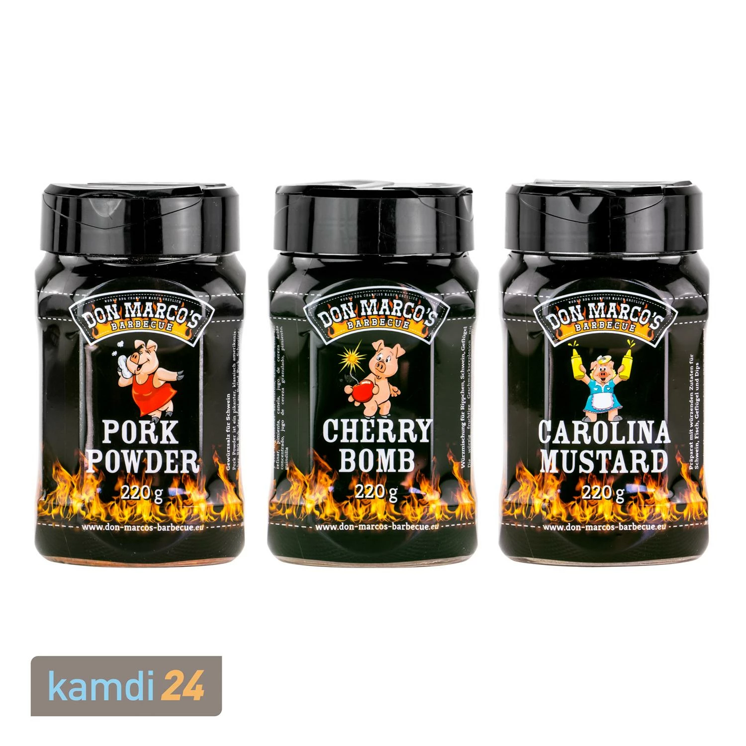 Don Marco´s Rub-Set: Pork Powder, Cherry Bomb & Carolina Mustard 3 Don Marco´s Rub-Set: Pork Powder, Cherry Bomb & Carolina Mustard