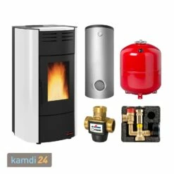 Extraflame Raffaella Idro H15 Wasserführender Pelletofen Stahl Weiß Komplett-Set Pufferspeicher TPSR 825 + 1 SWT