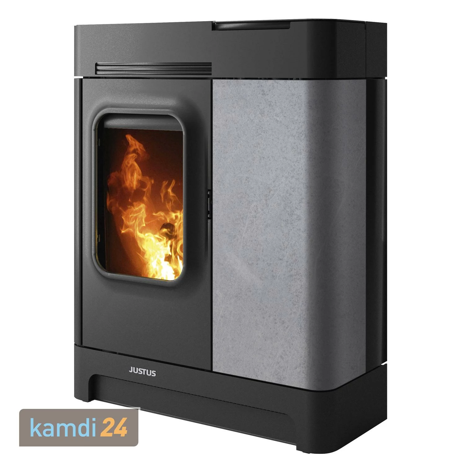 Justus Canis XL Pelletofen Stahl Schwarz / Speckstein 4 Justus Canis XL Pelletofen Stahl Schwarz / Speckstein – Bild 2