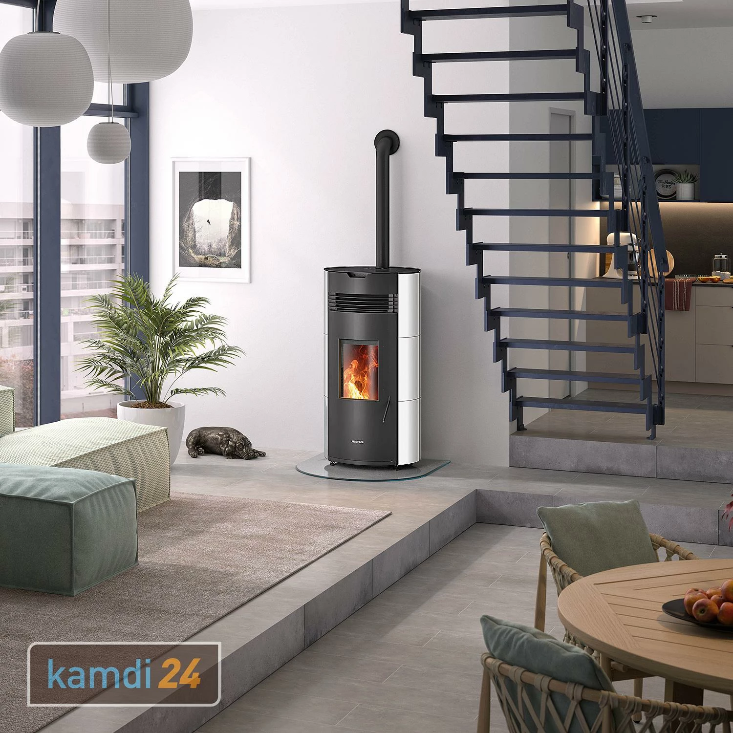 Justus Norta Pelletofen Stahl Schwarz / Seidenweiß 5 Justus Norta Pelletofen Stahl Schwarz / Seidenweiß – Bild 3