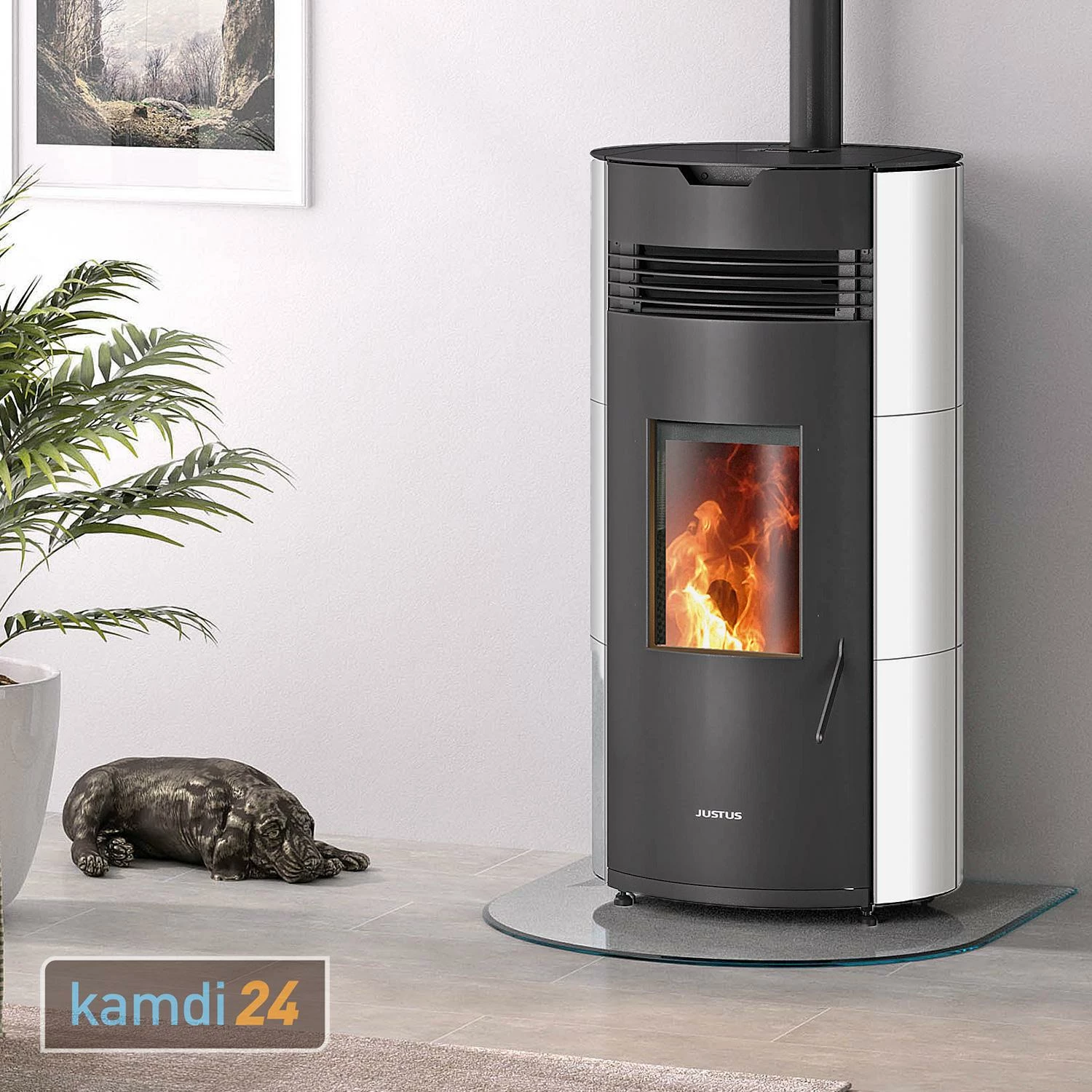 Justus Norta Pelletofen Stahl Schwarz / Seidenweiß 3 Justus Norta Pelletofen Stahl Schwarz / Seidenweiß