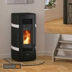 Justus Sia Pelletofen Stahl Schwarz / ConStone Weiß