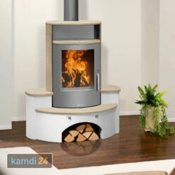 Kaminofen / Kaminbausatz Justus Kaskade 2.0 Stahl Gussgrau / Keramik Corretto