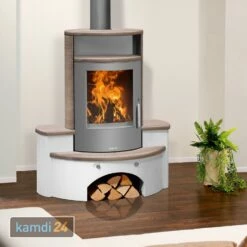 Kaminofen / Kaminbausatz Justus Kaskade 2.0 Stahl Gussgrau / Keramik Grappa