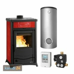 La Nordica Termorossella Plus EVO DSA 4.0 Wasserführender Kaminofen Liberty Bordeaux Komplett-Set Pufferspeicher TPSR 825 + 1 SWT