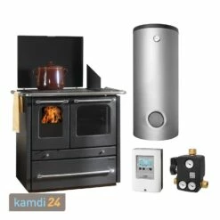 La Nordica Termosovrana Anthrazit Wasserführender Küchenofen Komplett-Set Kombispeicher Hygienespeicher SH 550