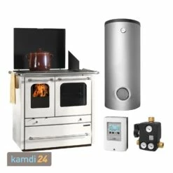 La Nordica Termosovrana DSA Bianco Wasserführender Küchenofen Komplett-Set Pufferspeicher TPSR 600 + 1 SWT