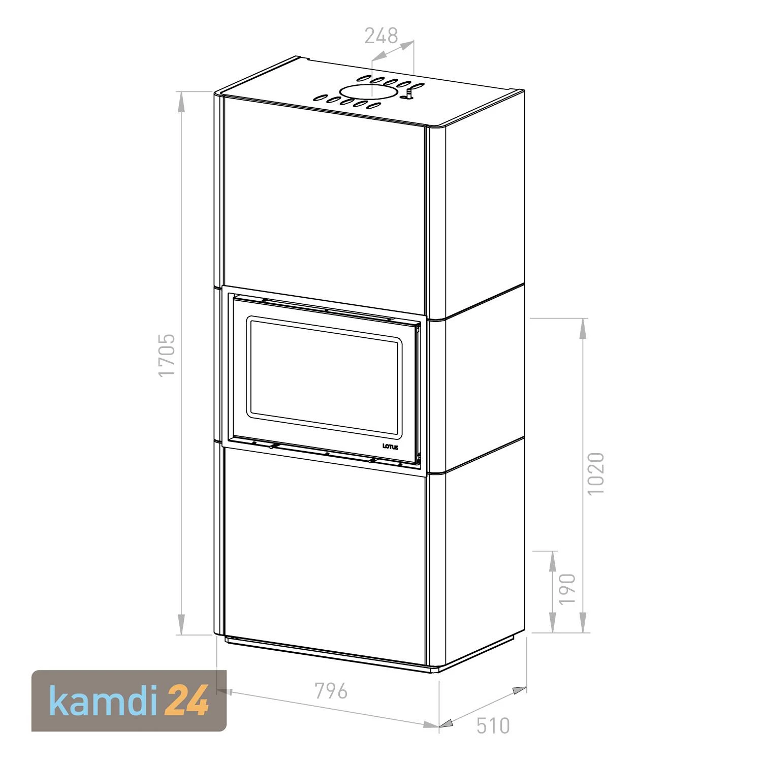 Lotus Beto 470M Plus Kaminofen Magic Tür, Topplatte Grau, Rauchabgang Hinten 9 Lotus Beto 470M Plus Kaminofen Magic Tür, Topplatte Grau, Rauchabgang Hinten – Bild 7