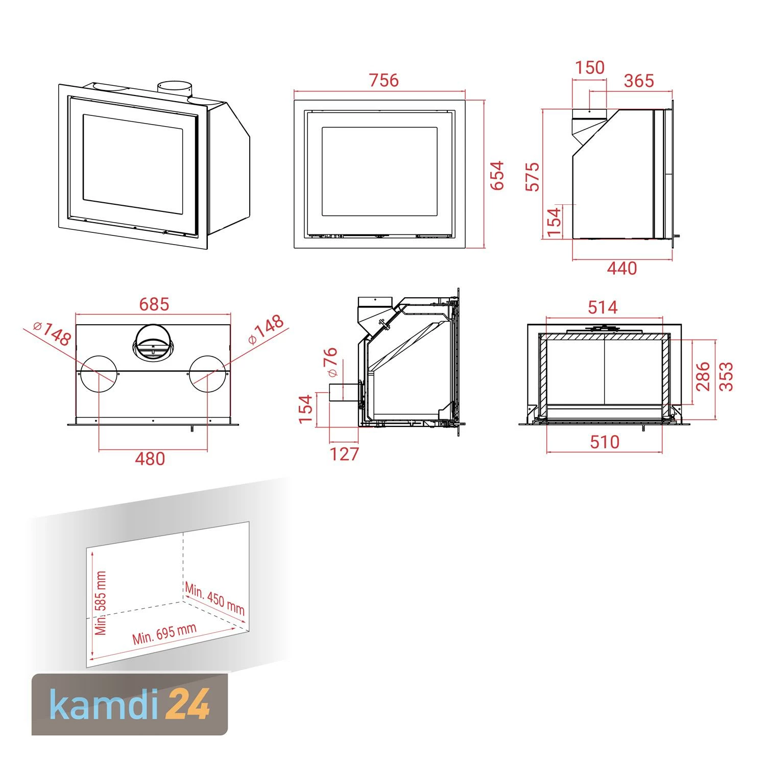 Lotus H570 Kamineinsatz Black Magic / Scharniere Links 8 Lotus H570 Kamineinsatz Black Magic / Scharniere Links – Bild 6