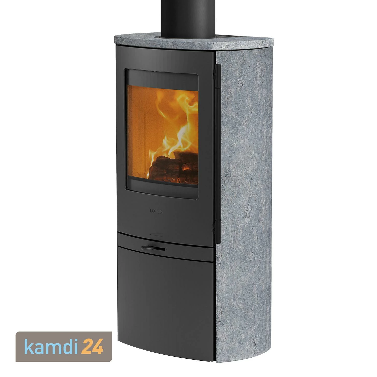 Lotus Jubilee 20 Kaminofen Stahl Schwarz / Speckstein, Rauchrohranschluss Oben 4 Lotus Jubilee 20 Kaminofen Stahl Schwarz / Speckstein, Rauchrohranschluss Oben – Bild 2