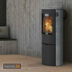 Lotus Liva 6S Kaminofen Speckstein, Tür Schwarz, Rauchabgang Hinten