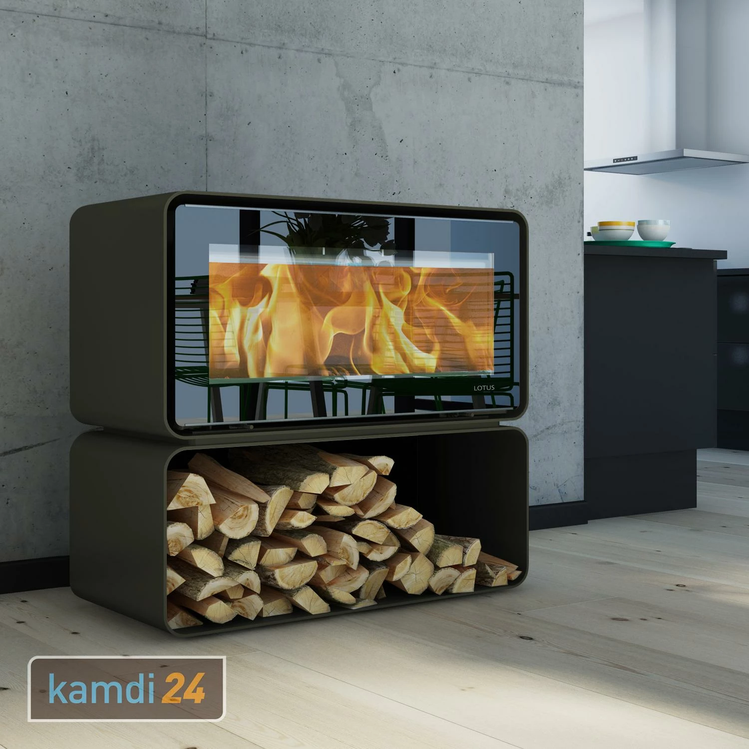 Lotus Living Cube Kaminofen Phantom Grey, Rauchabgang Hinten 3 Lotus Living Cube Kaminofen Phantom Grey, Rauchabgang Hinten