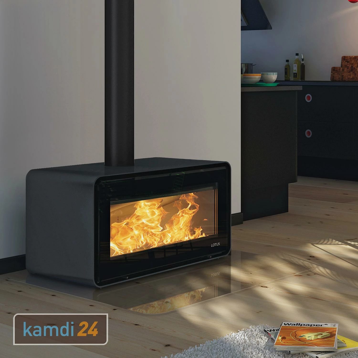 Lotus Living Kaminofen Ocean Dark, Rauchabgang Oben 3 Lotus Living Kaminofen Ocean Dark, Rauchabgang Oben