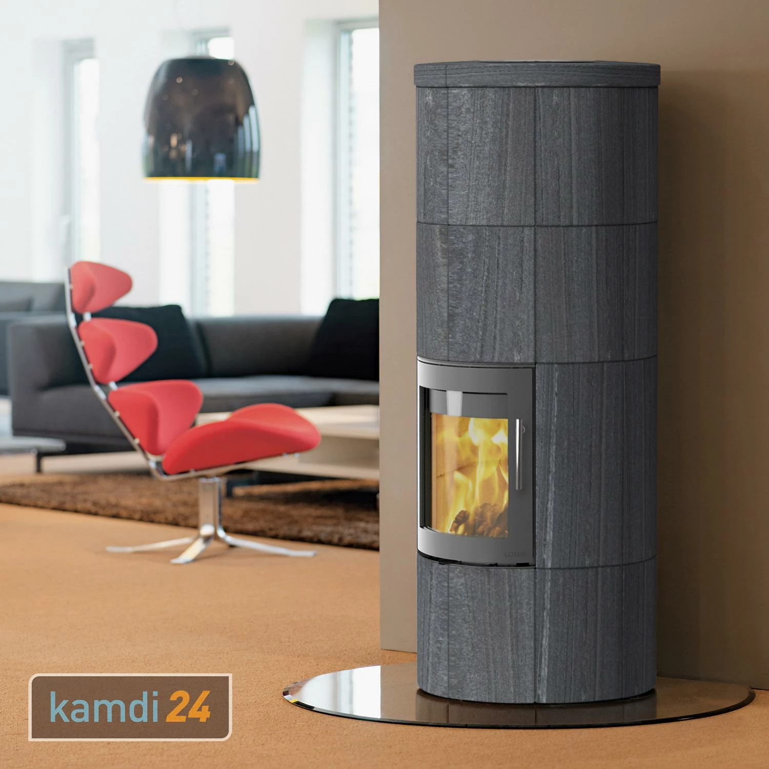 Lotus M2 Kaminofen Grau/ Indian Night, Rauchabgang Hinten 3 Lotus M2 Kaminofen Grau/ Indian Night, Rauchabgang Hinten