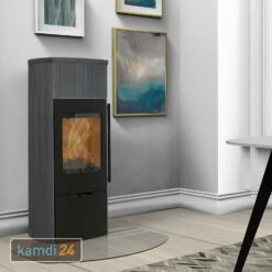 Lotus Mondo 30 M Kaminofen Schwarz / Indian Night, Inkl. PowerStones, Rauchrohranschluss Hinten