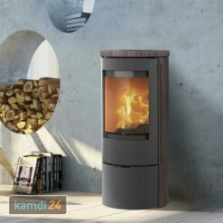 Lotus Prestige Basic S Kaminofen Coffee Stone, Korpus Grau, DIBt, Rauchrohranschluss Hinten