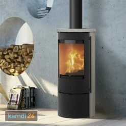 Lotus Prestige Basic S Kaminofen Limestone, Korpus Schwarz, Rauchrohranschluss Oben