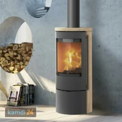 Lotus Prestige Basic S Kaminofen Sandstein, Korpus Grau, DIBt, Rauchrohranschluss Oben