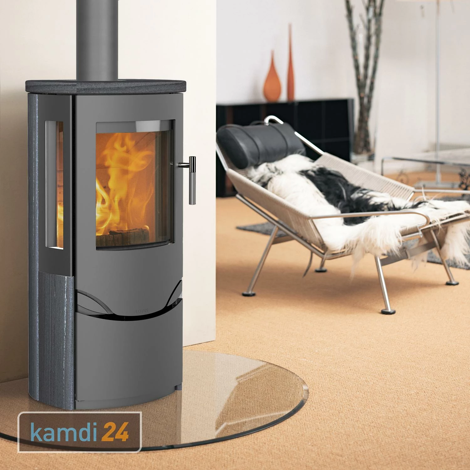 Lotus Prio 6 Kaminofen Grau/ Indian Night, Rauchabgang Oben 3 Lotus Prio 6 Kaminofen Grau/ Indian Night, Rauchabgang Oben