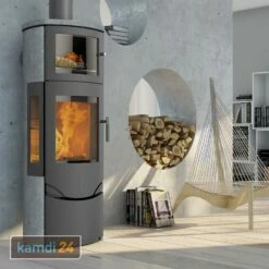 Lotus Prio 7M Kaminofen Grau/ Speckstein/ Seitenglas, Rauchabgang Oben