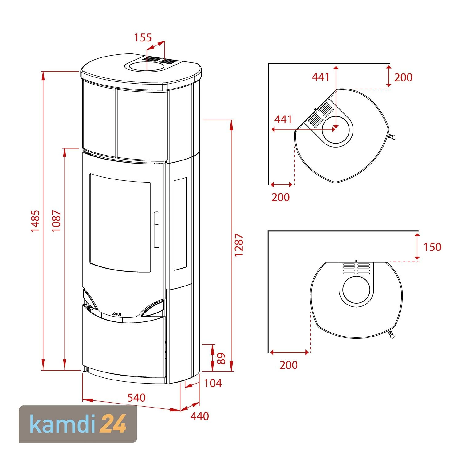 Lotus Prio M Kaminofen Grau/ Indian Night/ Seitenglas, Rauchabgang Hinten 10 Lotus Prio M Kaminofen Grau/ Indian Night/ Seitenglas, Rauchabgang Hinten – Bild 8