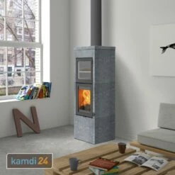 Lotus QM40 Kaminofen Speckstein / Tür Grau Mit Backfach, Rauchabgang Oben