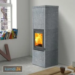 Lotus QM40 Kaminofen Speckstein, Tür Grau, Rauchabgang Hinten