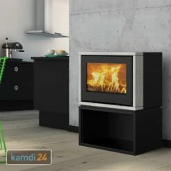 Lotus Style 370 M/base Kaminofen Schwarz/ Limestone, Rauchabgang Hinten