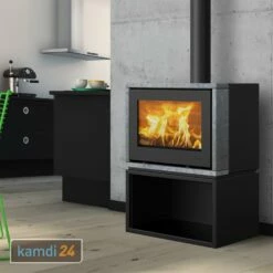 Lotus Style 370 M/base Kaminofen Schwarz/ Speckstein, Rauchabgang Oben